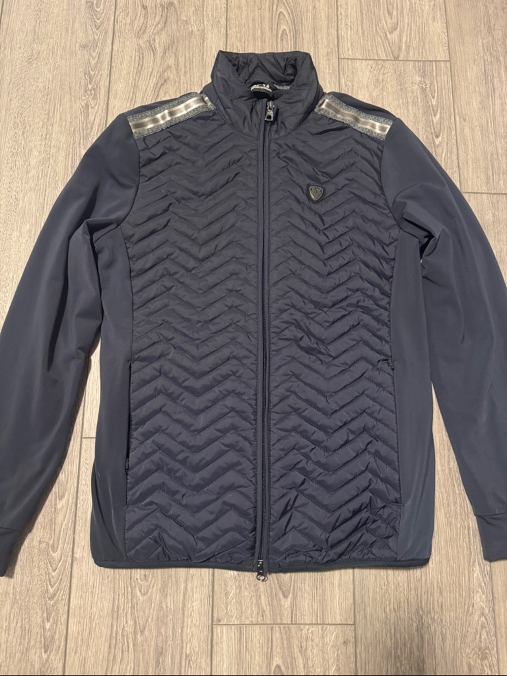 Emporio Armani Men's Navy Fleece Lined Thin Quilted Zip-Up Jacket—sz S